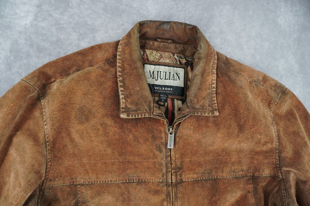 M. Julian Wilsons Leather Distressed Brown Leather Jacket Men’s XL Y2K